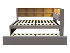 Sofá-cama 140x200 - com cama individual 90x190 cm - com porta USB - armazenamento múltiplo - cama estofada - Cinza escuro (colchão não incluído)