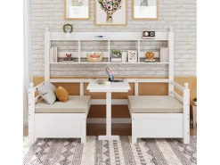 Sofá-cama 200x90 cm - 2 em 1 cama e escrivaninha - com estante - com almofadas confortáveis - madeira maciça - branco