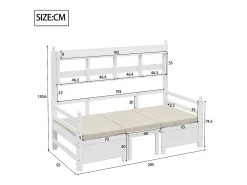 Sofá-cama 200x90 cm - 2 em 1 cama e escrivaninha - com estante - com almofadas confortáveis - madeira maciça - branco