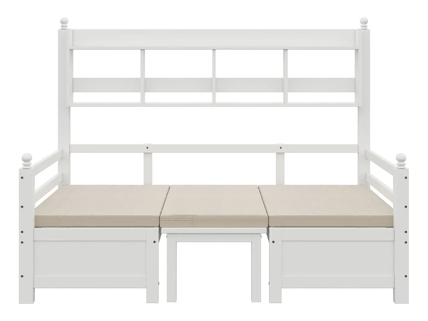 Sofá-cama 200x90 cm - 2 em 1 cama e escrivaninha - com estante - com almofadas confortáveis - madeira maciça - branco