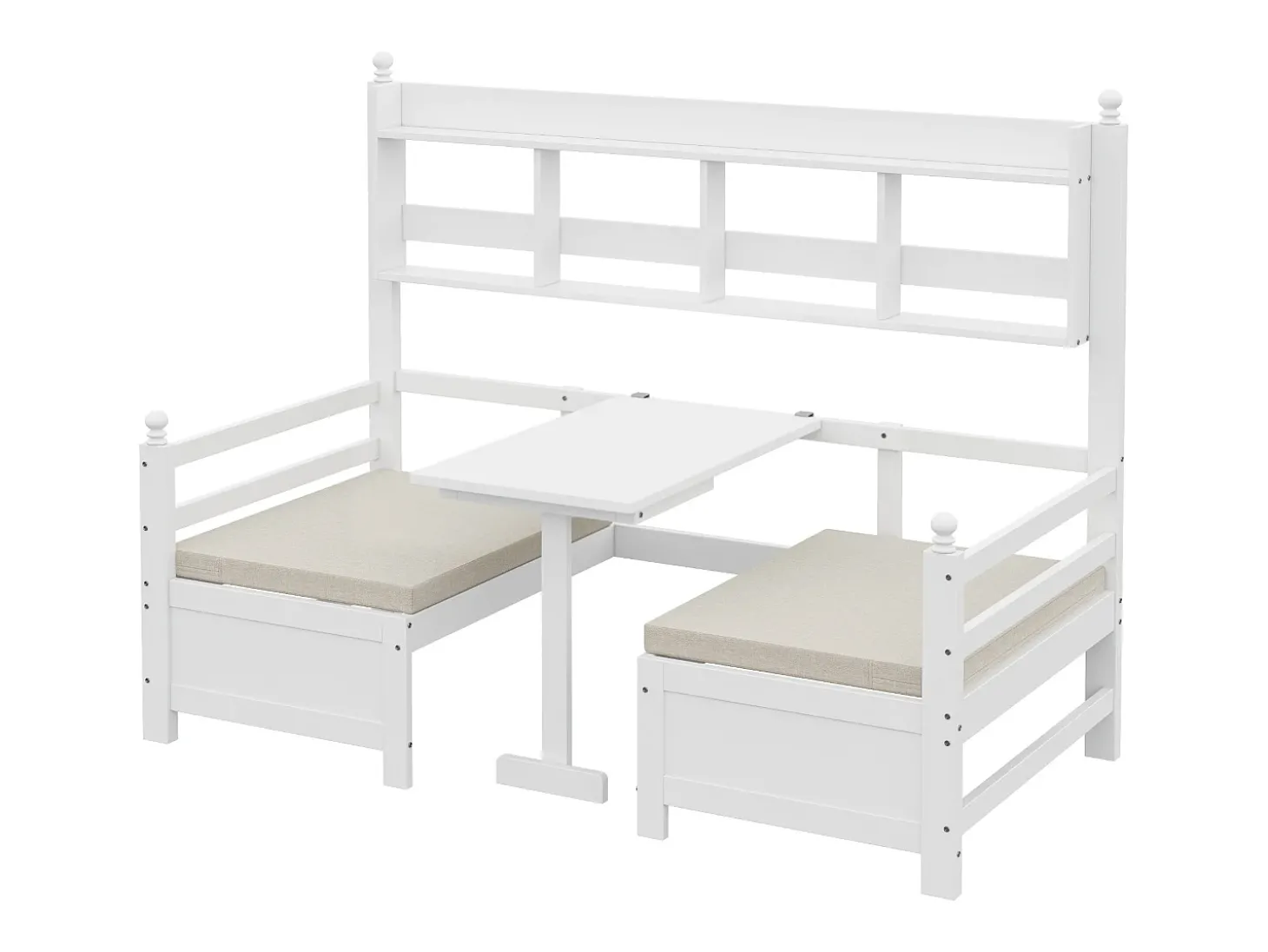 Sofá-cama 200x90 cm - 2 em 1 cama e escrivaninha - com estante - com almofadas confortáveis - madeira maciça - branco