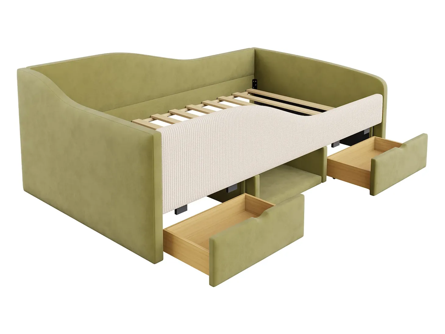 Sofá-cama 90x190 cm - Cama infantil com 2 gavetas e estrado de ripas de madeira - veludo verde escuro - colchão não incluído