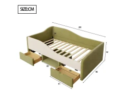 Sofá-cama 90x190 cm - Cama infantil com 2 gavetas e estrado de ripas de madeira - veludo verde escuro - colchão não incluído