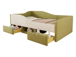 Sofá-cama 90x190 cm - Cama infantil com 2 gavetas e estrado de ripas de madeira - veludo verde escuro - colchão não incluído