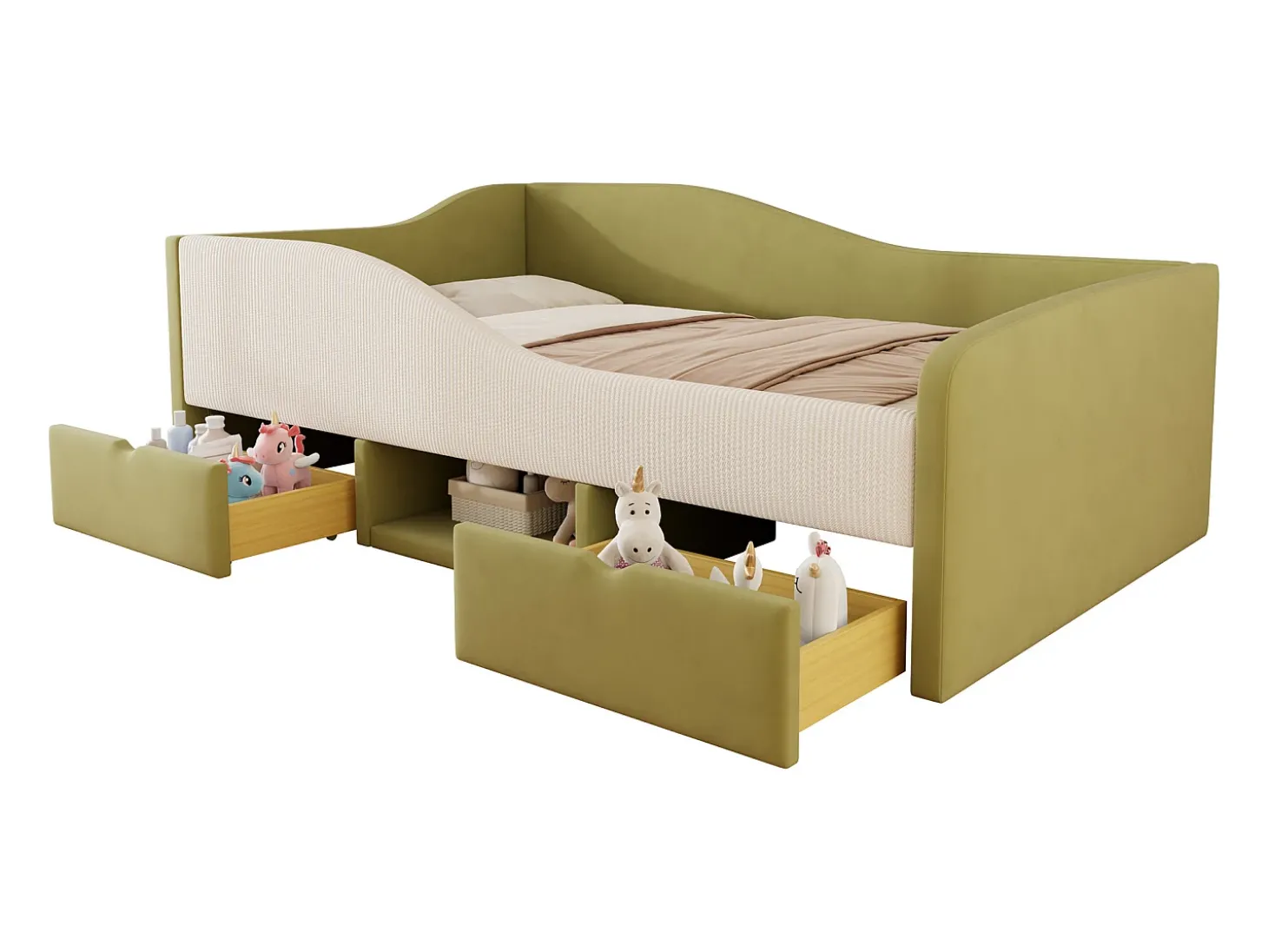 Sofá-cama 90x190 cm - Cama infantil com 2 gavetas e estrado de ripas de madeira - veludo verde escuro - colchão não incluído