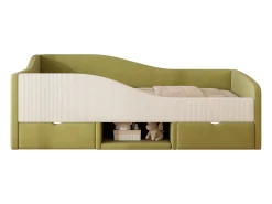 Sofá-cama 90x190 cm - Cama infantil com 2 gavetas e estrado de ripas de madeira - veludo verde escuro - colchão não incluído