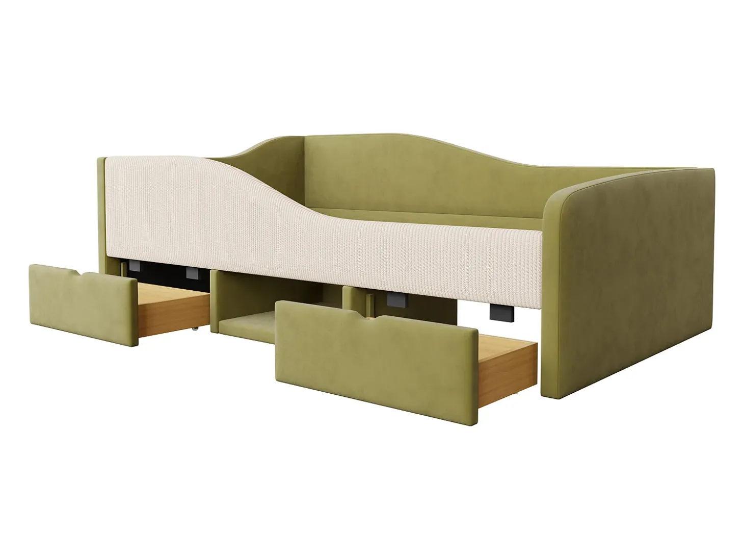 Sofá-cama 90x190 cm - Cama infantil com 2 gavetas e estrado de ripas de madeira - veludo verde escuro - colchão não incluído