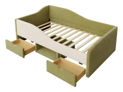 Sofá-cama 90x190 cm - Cama infantil com 2 gavetas e estrado de ripas de madeira - veludo verde escuro - colchão não incluído
