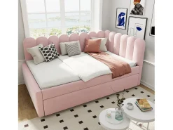 Sofá-cama 140x200 cm - com cama articulada - veludo - rosa (colchão não incluído)