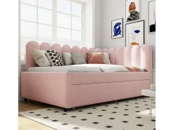 Sofá-cama 140x200 cm - com cama articulada - veludo - rosa (colchão não incluído)