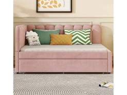 Sofá-cama 140x200 cm - com cama articulada - veludo - rosa (colchão não incluído)