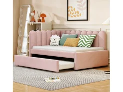 Sofá-cama 140x200 cm - com cama articulada - veludo - rosa (colchão não incluído)