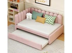 Sofá-cama 140x200 cm - com cama articulada - veludo - rosa (colchão não incluído)