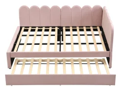 Sofá-cama 140x200 cm - com cama articulada - veludo - rosa (colchão não incluído)