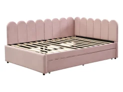 Sofá-cama 140x200 cm - com cama articulada - veludo - rosa (colchão não incluído)