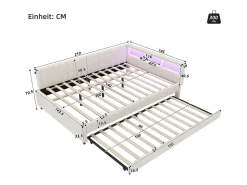 Sofá-cama 140x200 cm - com cama articulada - com portas USB + Type C - com iluminação LED - bege (colchão não incluído)