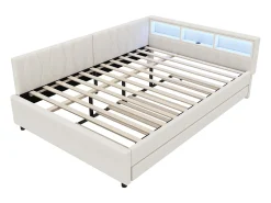 Sofá-cama 140x200 cm - com cama articulada - com portas USB + Type C - com iluminação LED - bege (colchão não incluído)