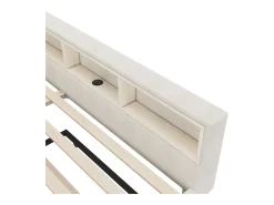 Sofá-cama 140x200 cm - com cama articulada - com portas USB + Type C - com iluminação LED - bege (colchão não incluído)
