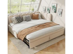 Sofá-cama 90x200 cm - com cama articulada - veludo - bege (colchão não incluído)
