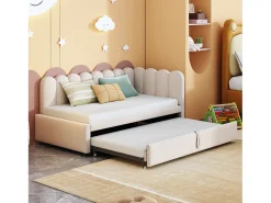 Sofá-cama 90x200 cm - com cama articulada - veludo - bege (colchão não incluído)