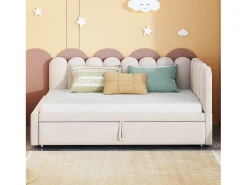 Sofá-cama 90x200 cm - com cama articulada - veludo - bege (colchão não incluído)