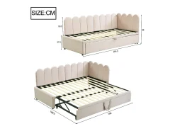 Sofá-cama 90x200 cm - com cama articulada - veludo - bege (colchão não incluído)