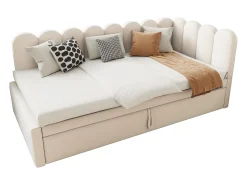Sofá-cama 90x200 cm - com cama articulada - veludo - bege (colchão não incluído)