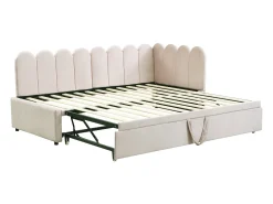 Sofá-cama 90x200 cm - com cama articulada - veludo - bege (colchão não incluído)