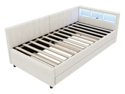 Sofá-cama 90x200 cm - com cama articulada - com portas USB + Type C - com iluminação LED - bege (colchão não incluído)