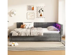 Sofá-cama 140x200 cm - com cama articulada - com portas USB + Type C - com iluminação LED - cinza (colchão não incluído)