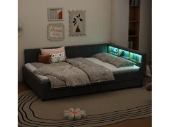 Sofá-cama 140x200 cm - com cama articulada - com portas USB + Type C - com iluminação LED - cinza (colchão não incluído)