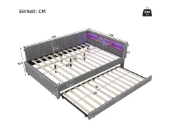 Sofá-cama 140x200 cm - com cama articulada - com portas USB + Type C - com iluminação LED - cinza (colchão não incluído)