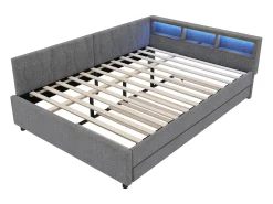 Sofá-cama 140x200 cm - com cama articulada - com portas USB + Type C - com iluminação LED - cinza (colchão não incluído)