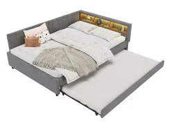 Sofá-cama 140x200 cm - com cama articulada - com portas USB + Type C - com iluminação LED - cinza (colchão não incluído)