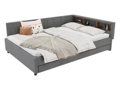 Sofá-cama 140x200 cm - com cama articulada - com portas USB + Type C - com iluminação LED - cinza (colchão não incluído)