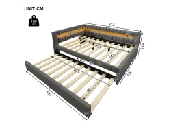 Sofá-cama 140x200 cm - com iluminação LED - com cama articulada - com portas USB + TYPE-C - linho - cinza (colchão não incluído)