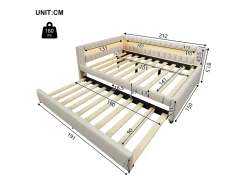 Sofá-cama 140x200 cm - com iluminação LED - com cama articulada - com portas USB + TYPE-C - linho - bege (colchão não incluído)