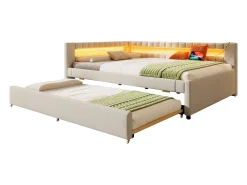 Sofá-cama 140x200 cm - com iluminação LED - com cama articulada - com portas USB + TYPE-C - linho - bege (colchão não incluído)