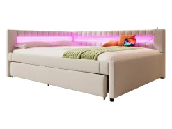 Sofá-cama 140x200 cm - com iluminação LED - com cama articulada - com portas USB + TYPE-C - linho - bege (colchão não incluído)