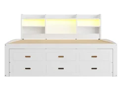Sofá-cama 140x200 cm - com iluminação LED - 3 gavetas - com USB + Type-C - branco (colchão não incluído)