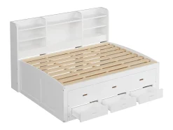 Sofá-cama 140x200 cm - com iluminação LED - 3 gavetas - com USB + Type-C - branco (colchão não incluído)
