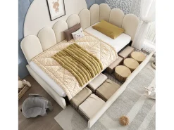Sofá-cama 90x190 cm - con 2 gavetas - tecido de veludo - con somier de ripas - Bege​ (sem colchão)