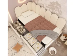 Sofá-cama 90x190 cm - con 2 gavetas - tecido de veludo - con somier de ripas - Bege​ (sem colchão)