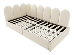 Sofá-cama 90x190 cm - con 2 gavetas - tecido de veludo - con somier de ripas - Bege​ (sem colchão)