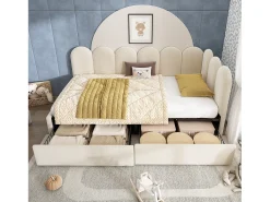Sofá-cama 90x200 cm - con 2 gavetas - tecido de veludo - con somier de ripas - Bege​ (sem colchão)
