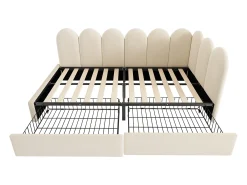 Sofá-cama 90x200 cm - con 2 gavetas - tecido de veludo - con somier de ripas - Bege​ (sem colchão)