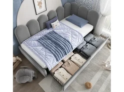 Sofá-cama 90x200 cm - con 2 gavetas - tecido de veludo - con somier de ripas - Cinza​ (sem colchão)