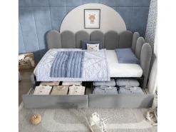 Sofá-cama 90x200 cm - con 2 gavetas - tecido de veludo - con somier de ripas - Cinza​ (sem colchão)