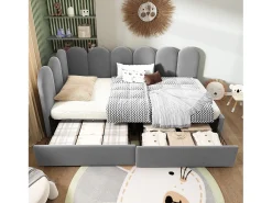 Sofá-cama 90x200 cm - con 2 gavetas - tecido de veludo - con somier de ripas - Cinza​ (sem colchão)