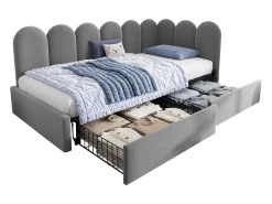 Sofá-cama 90x200 cm - con 2 gavetas - tecido de veludo - con somier de ripas - Cinza​ (sem colchão)